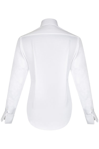 White Textured Semi Cut-Away Collar Shirt with Double Cuffs