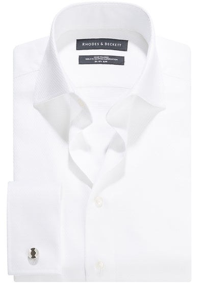 White Textured Semi Cut-Away Collar Shirt with Double Cuffs