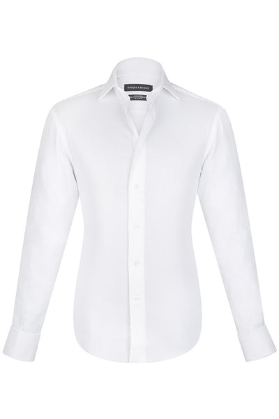 White Textured Semi Cut-Away Collar Shirt with Double Cuffs