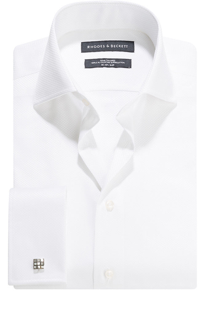 White Fine Twill Semi Cut-Away Collar Shirt with Double Cuffs