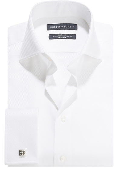 Grey Diamond Motif Semi Cut-Away Collar Shirt with Button Cuffs