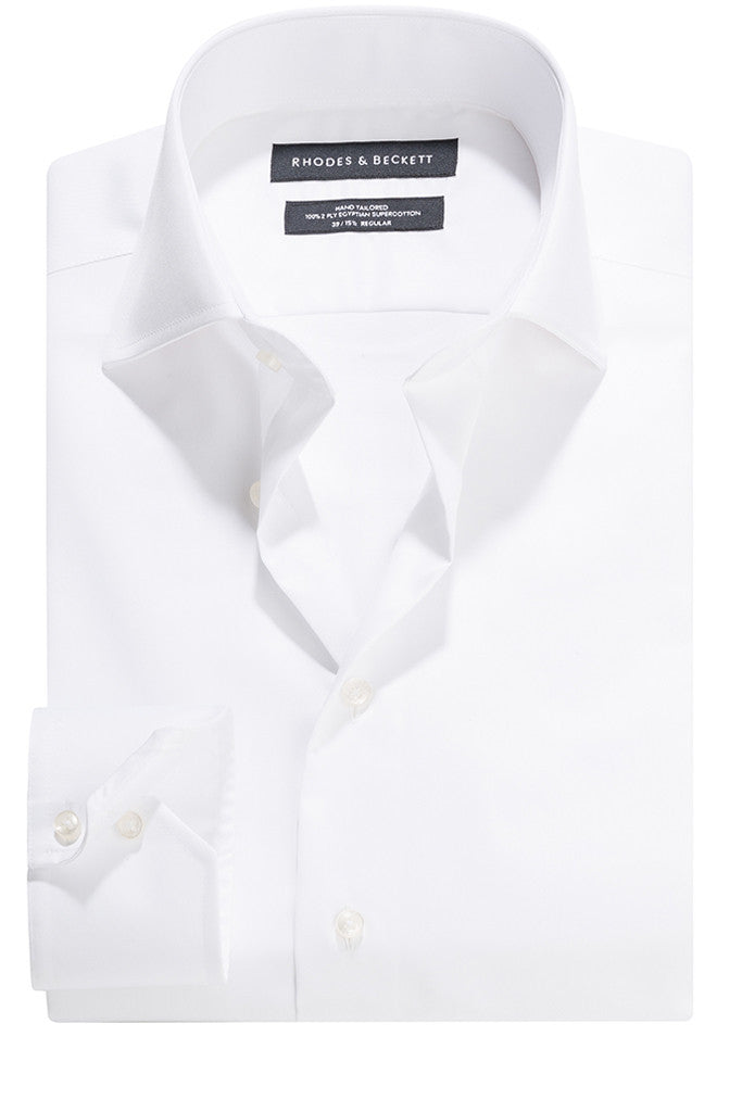 White Fine Twill Semi Cut-Away Collar Shirt with Button Cuffs