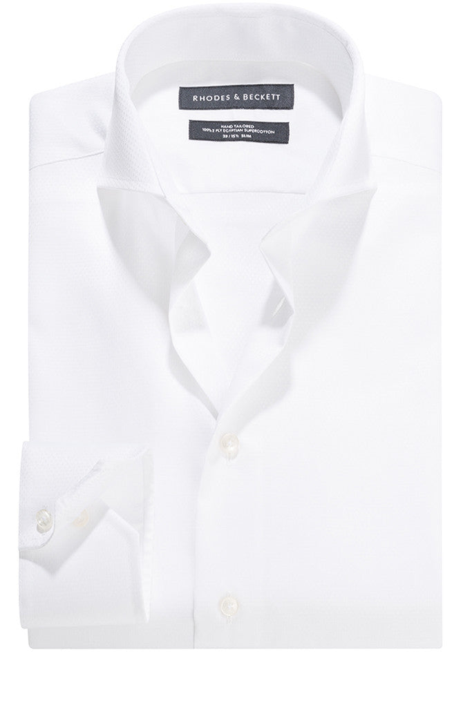 White Textured Full Cut-Away Collar Shirt with Button Cuffs