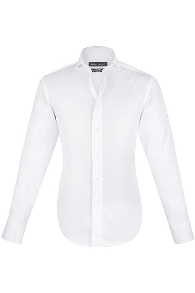 White Textured Full Cut-Away Collar Shirt with Button Cuffs