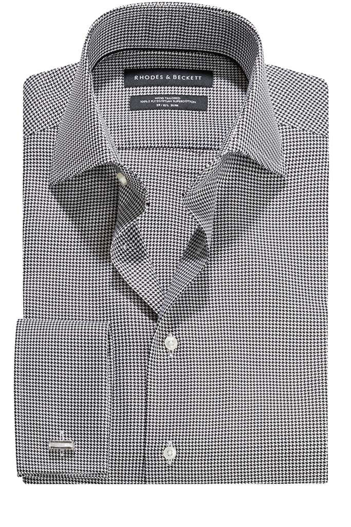 Eclissi Houndstooth Semi Cut-Away Collar Shirt with Double Cuffs
