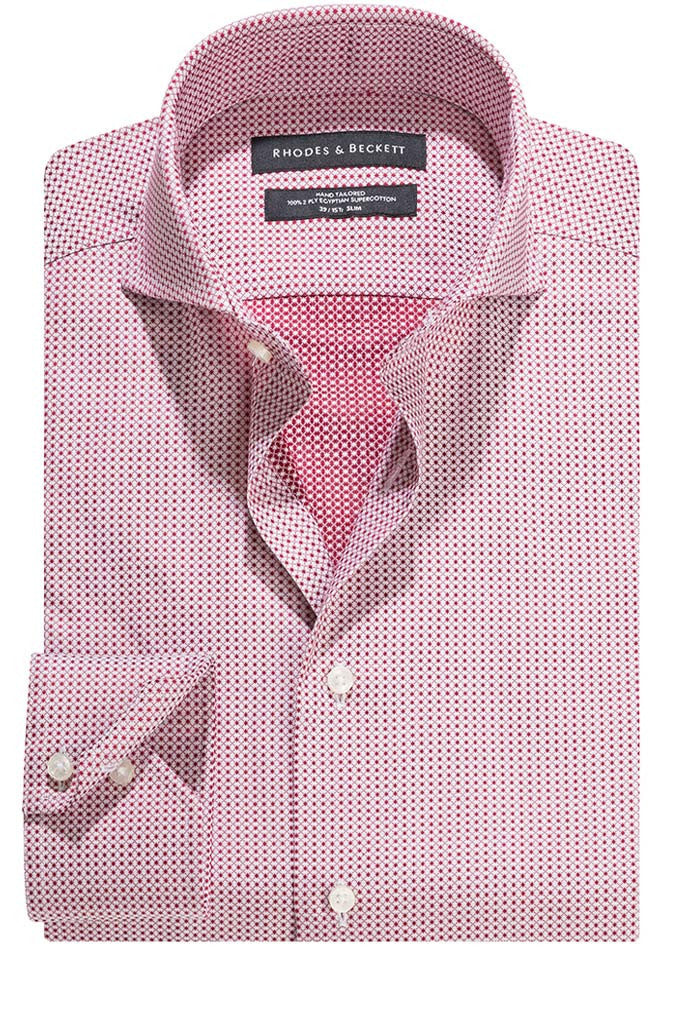 Ion Diamond Motif Full Cut-Away Collar Shirt with Button Cuffs