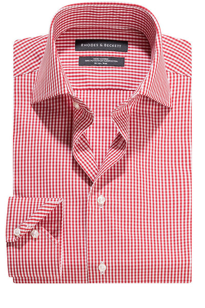 Ion Gingham Check Semi Cut-Away Collar Shirt with Button Cuffs