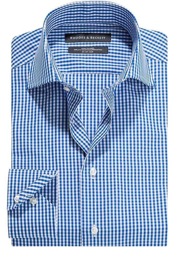 Regata Gingham Check Semi Cut-Away Collar Shirt with Button Cuffs