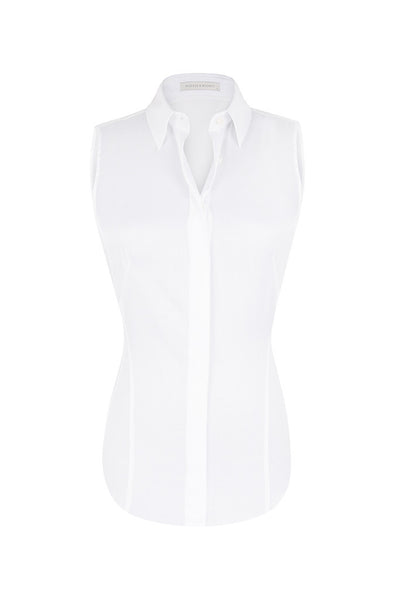 White Pique Cotton Sleeveless Blouse