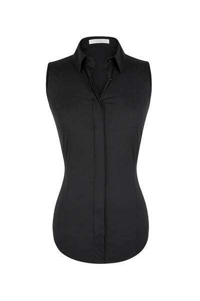 Black Sleeveless Stretch Cotton Shirt