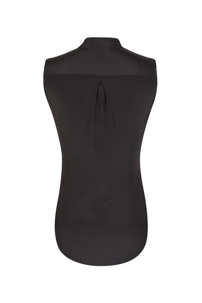 Black Sleeveless Silk Crepe de Chine Shirt