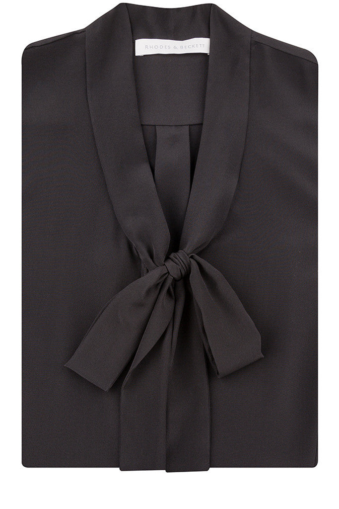 Black Sleeveless Silk Crepe de Chine Shirt