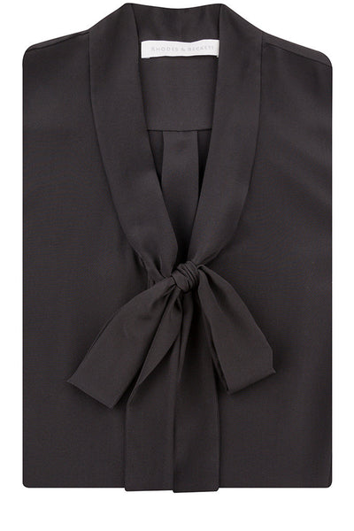 Black Sleeveless Silk Crepe de Chine Shirt