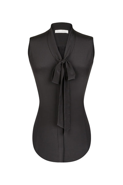 Black Sleeveless Silk Crepe de Chine Shirt