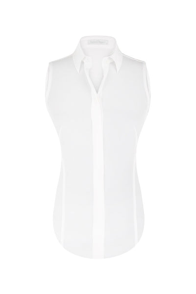 White Crepe de Chine Sleeveless Blouse