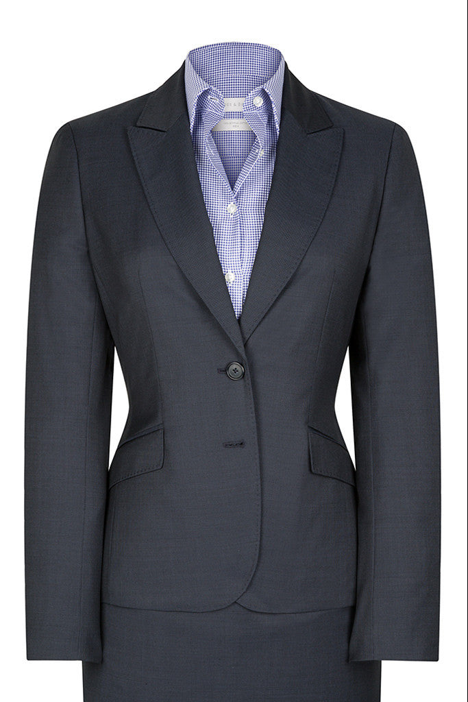 Navy Wool Pindot Two Button Jacket